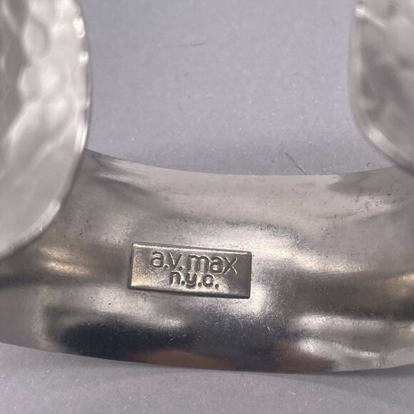 A.V. Max NYC Wide Hammered Brass Concave Cuff Bracelet Silver Tone - Picture 6 of 7